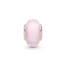 Charm De Cristal Murano Rosa Mate Recubrimiento en Oro Rosa de 14k