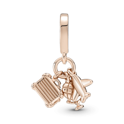 Charm colgante Avión, globo y maleta Recubrimiento en Oro Rosa 14k