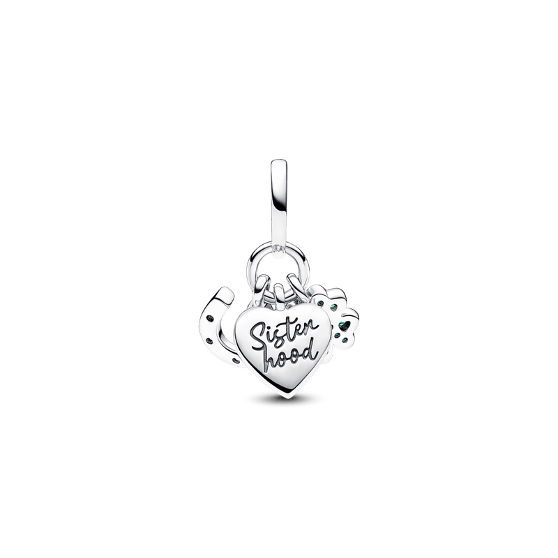 Charm Colgante Triple Trébol de Cuatro Hojas, Corazón y Herradura Pandora Plata Esterlina