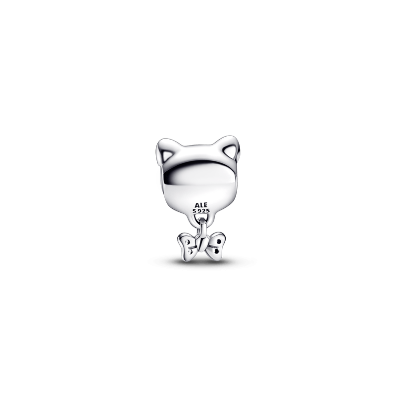 Charm Gato mascota y moño Pandora Plata Esterlina