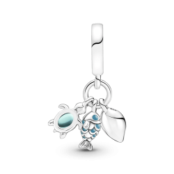 Charm colgante triple pescado, tortuga de mar y concha