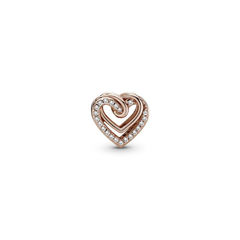 Charm Corazones entrelazados resplandecientes Recubrimiento en Oro Rosa de 14k