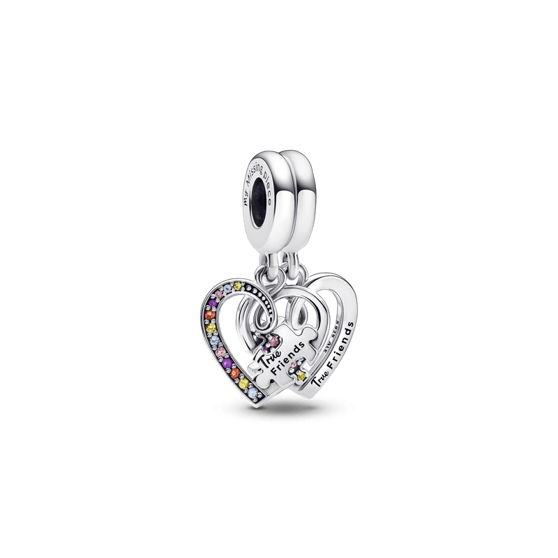 Charm colgante Corazones de Amistad separables con pieza de rompecabezas Pandora Plata Esterlina