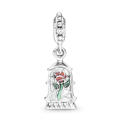 Charm Colgante En Plata De Ley Rosa Encantada De La Bella Y La Bestia De Disney