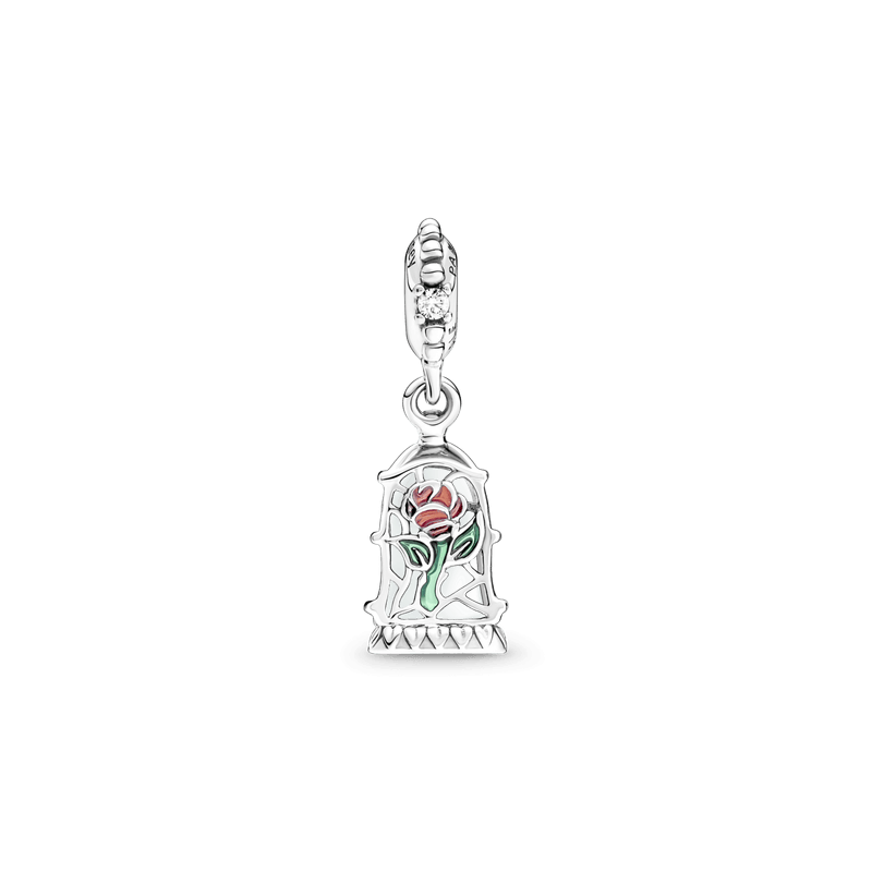 Charm Colgante En Plata De Ley Rosa Encantada De La Bella Y La Bestia De Disney