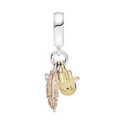 Charm colgante Hamsa, el Ojo que todo lo ve y Pluma de espiritualidad