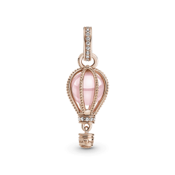 Charm Colgante Globo Aerostático Rosa Resplandeciente Recubrimiento en Oro Rosa de 14k