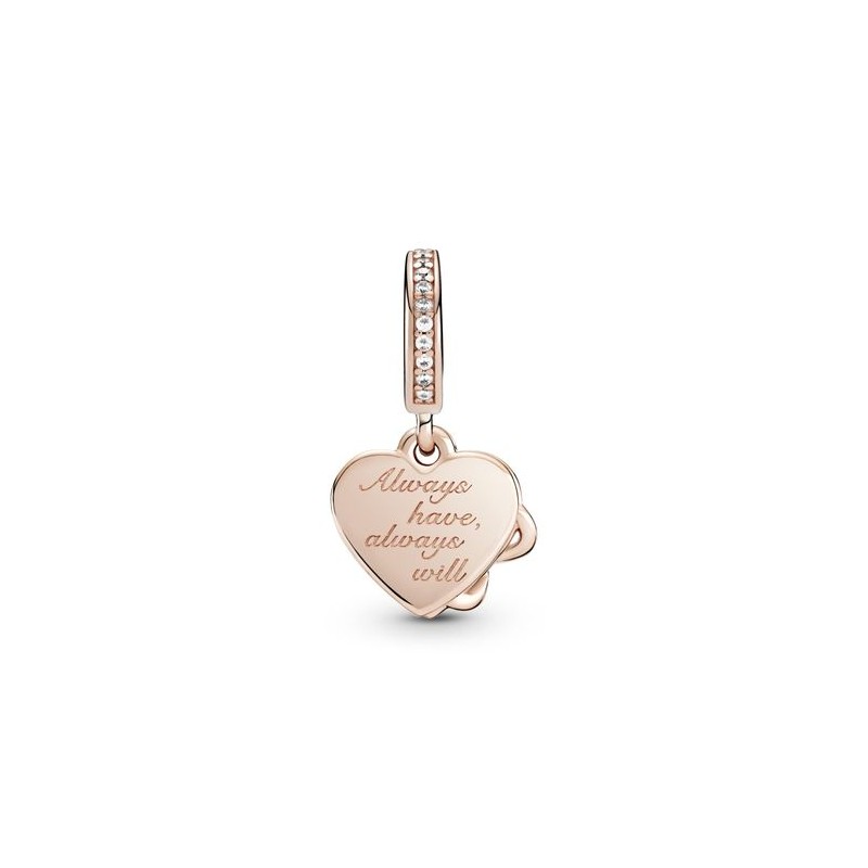 Charm Colgante Corazón Con Infinito Te Amo Recubrimiento en Oro Rosa de 14k