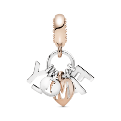 Charm Colgante Colgante Familia Recubrimiento en Oro Rosa de 14k