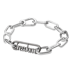 Eslabón De Estilo Con La Palabra Libertad Recubrimiento en Rutenio Pandora Me