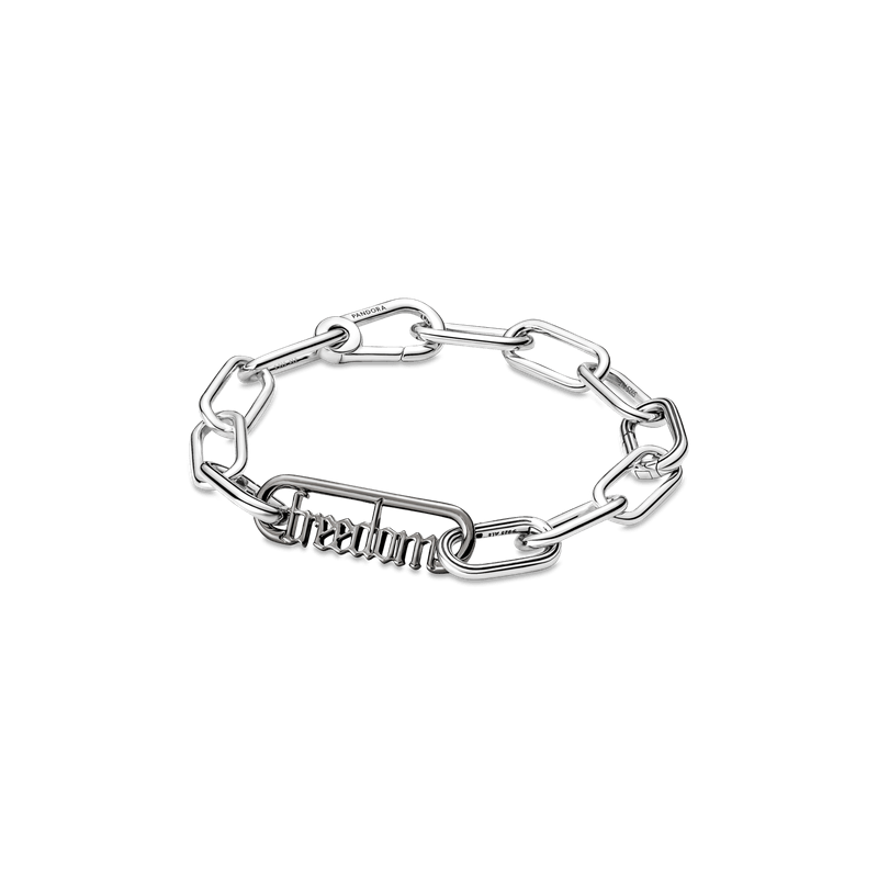 Eslabón De Estilo Con La Palabra Libertad Recubrimiento en Rutenio Pandora Me