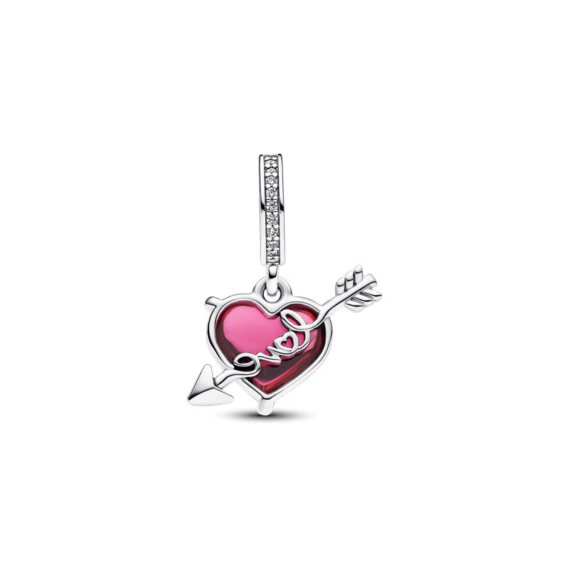 Charm Colgante de Cristal de Murano Corazón Rojo y Flecha