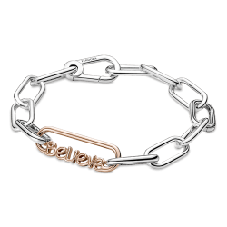 Eslabón De Estilo Con La Palabra Cree Recubrimiento en Oro Rosa De 14K Pandora Me