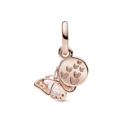 Charm colgante doble Mariposa rosa y cita