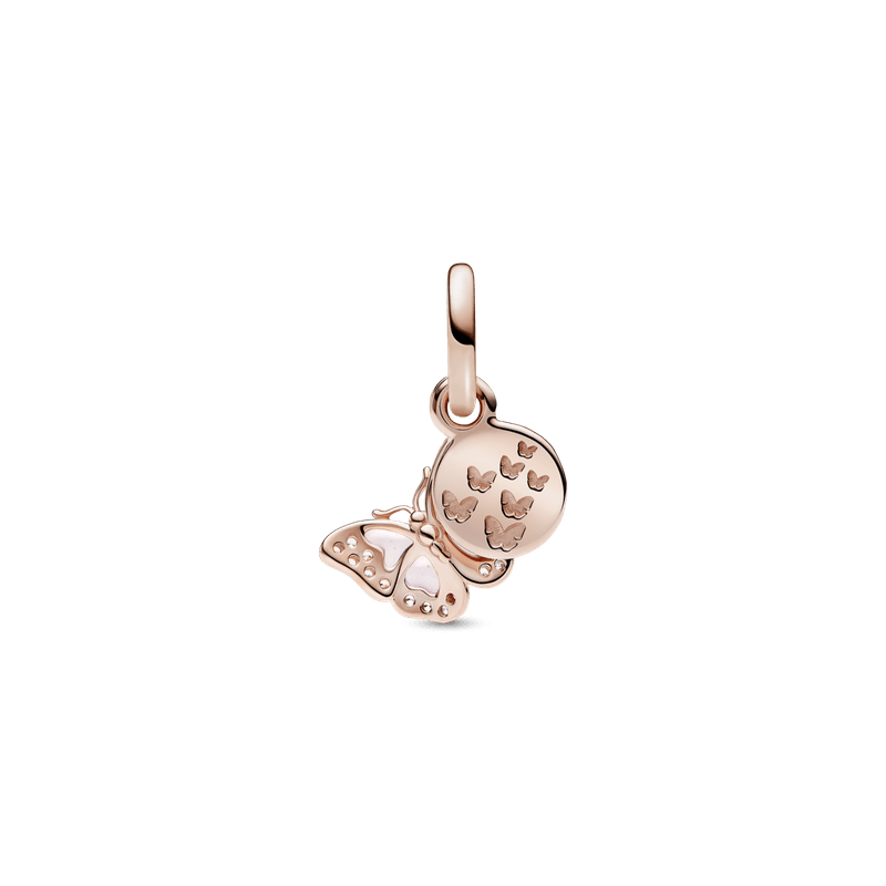 Charm colgante doble Mariposa rosa y cita