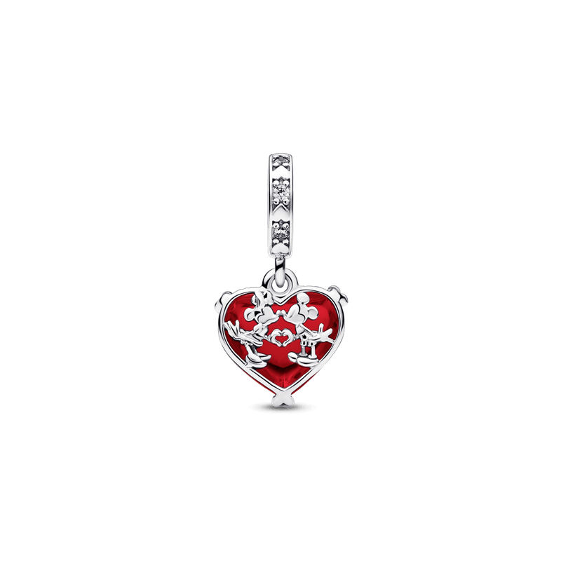 Charm colgante de cristal Murano rojo Beso de Mickey y Minnie Mouse de Disney