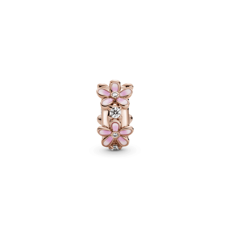 Clip Charm Fijo Margarita Rosa Recubrimiento en Oro Rosa de 14k