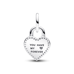 Charm Colgante Doble CorazónCandadoGiratorio en Dos Tonos