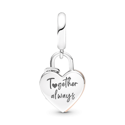 Charm Colgante Doble Candado Del Corazón Recubrimiento En Oro Rosa 14k