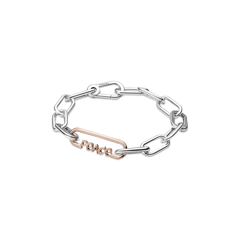 Eslabón De Estilo Con La Palabra Paz Recubrimiento en Oro Rosa De 14K Pandora Me