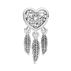 Charm Atrapasueños de corazones y tres plumas