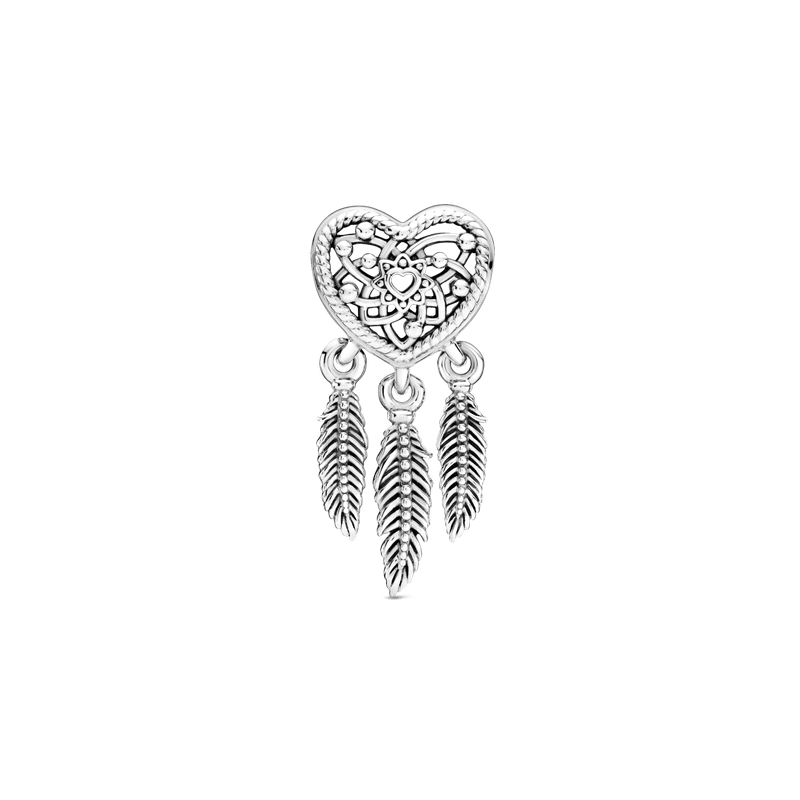 Charm Atrapasueños de corazones y tres plumas