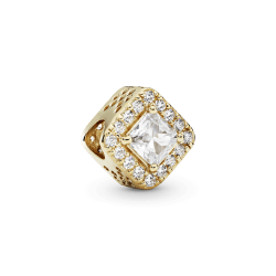 Charm Oro 14K cuadrado con halo brillante