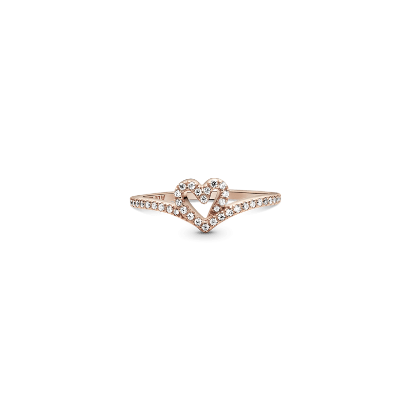Anillo Hueso de los deseos con corazón reluciente Recubrimiento en Oro Rosa de 14k