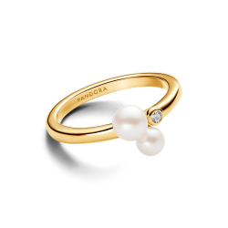 Anillo Dúo de Perlas Cultivadas de Agua Dulce Tratadas Dorado