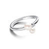 Anillo Dúo de Perlas Cultivadas de Agua Dulce Tratadas Plata