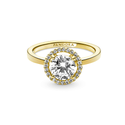 Anillo Halo Redondo Brillante Recubrimiento En Oro De 14K