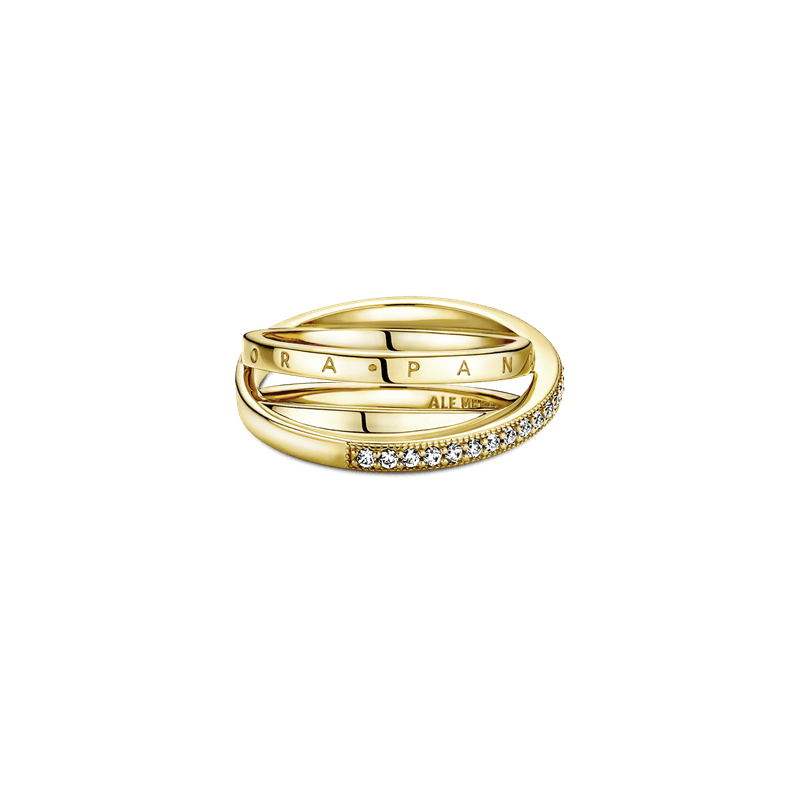 Anillo De Banda Triple Cruzado Con Pavé Recubrimiento en Oro de 14k
