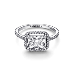 Anillo Halo rectangular reluciente