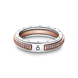 Anillo Logo y Pavé en Dos Tonos Pandora Signature Recubrimiento en Oro Rosa de 14k | Pandora Plata Esterlina