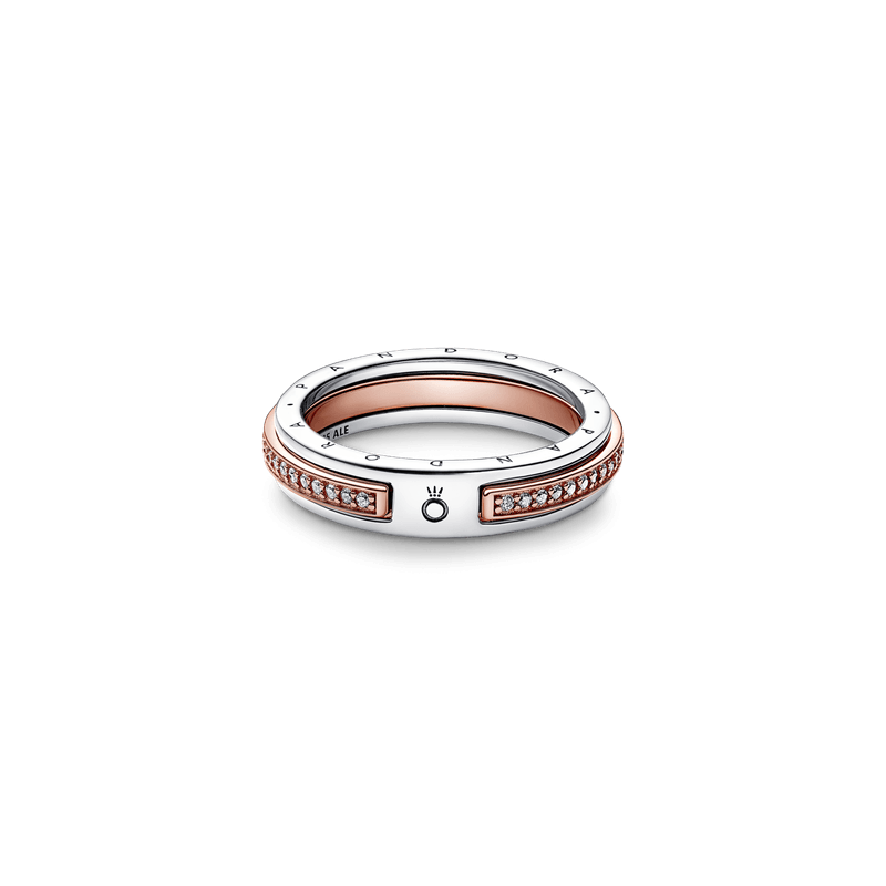 Anillo Logo y Pavé en Dos Tonos Pandora Signature Recubrimiento en Oro Rosa de 14k | Pandora Plata Esterlina