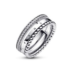Anillo con pavé y abalorios con logotipo de Pandora Signature