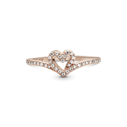 Anillo Hueso de los deseos con corazón reluciente Recubrimiento en Oro Rosa de 14k