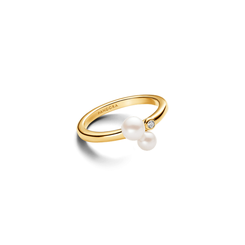 Anillo Dúo de Perlas Cultivadas de Agua Dulce Tratadas Dorado