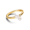 Anillo Dúo de Perlas Cultivadas de Agua Dulce Tratadas Dorado