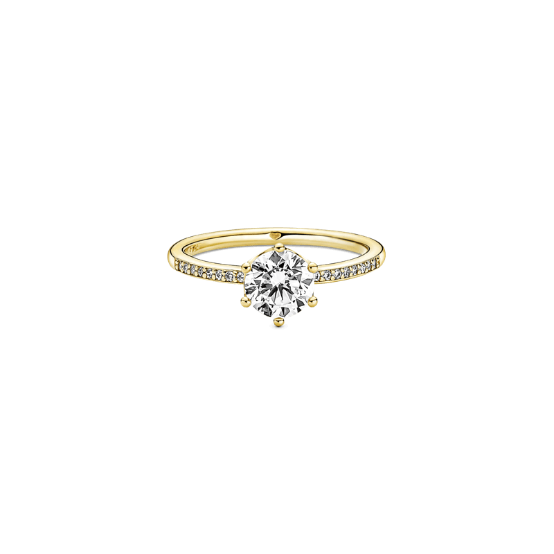 Anillo Solitario Corona Reluciente Transparente Recubrimiento en Oro de 14k