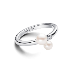 Anillo Dúo de Perlas Cultivadas de Agua Dulce Tratadas Plata