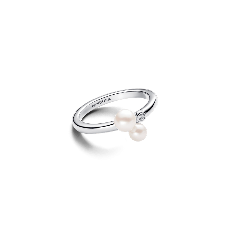 Anillo Dúo de Perlas Cultivadas de Agua Dulce Tratadas Plata