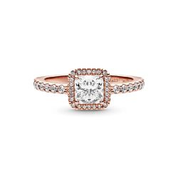 Anillo Cuadrado Con Halo Brillante Recubrimiento en Oro Rosa de 14k