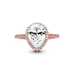 Anillo con halo brillante en forma de gota Recubrimiento en Oro Rosa de 14k