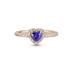 Anillo de corazón elevado azul brillante Recubrimiento en Oro Rosa de 14k
