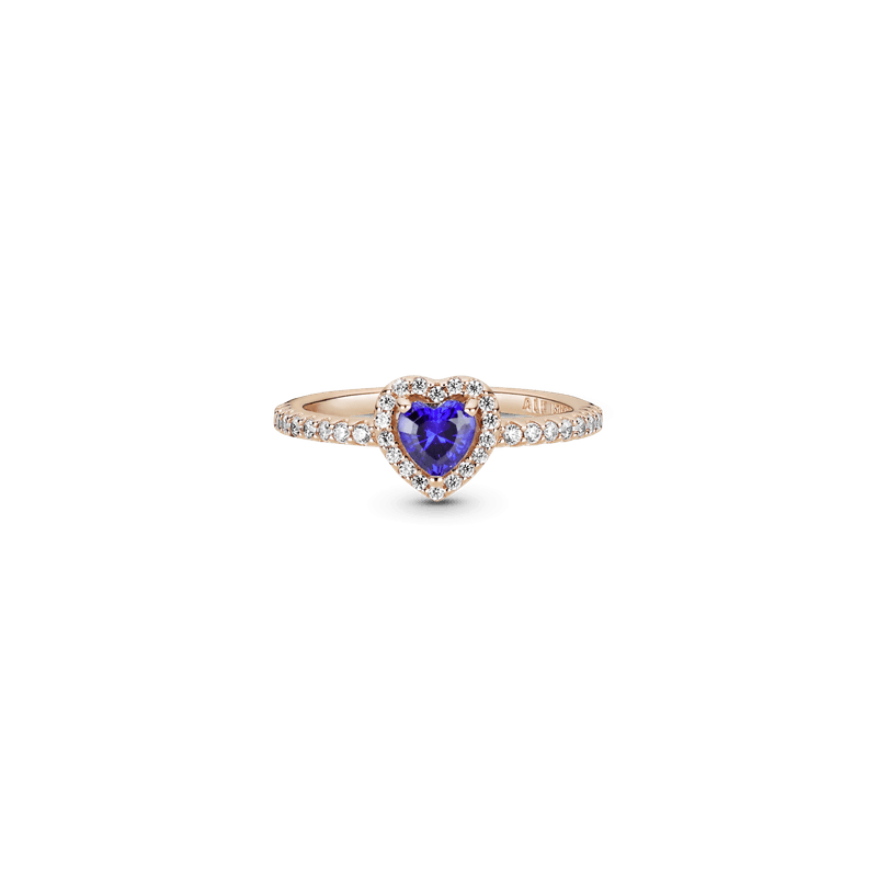 Anillo de corazón elevado azul brillante Recubrimiento en Oro Rosa de 14k