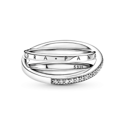 Anillo De Banda Triple Cruzado Con Pavé