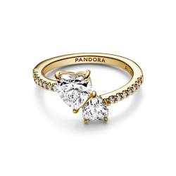 Anillo reluciente Corazón doble Recubrimiento en Oro de 14k