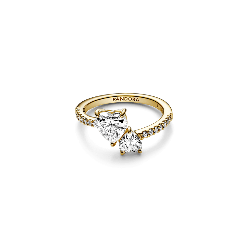Anillo reluciente Corazón doble Recubrimiento en Oro de 14k