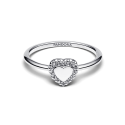Anillo Halo y Corazón Grabable Plateado